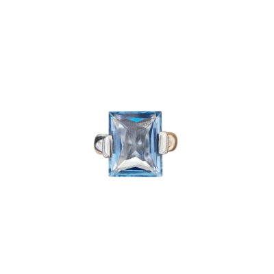 R0073 925 Silver Ring Set with 1pc  Rectangular Emerald cut Blue Topaz (cts)