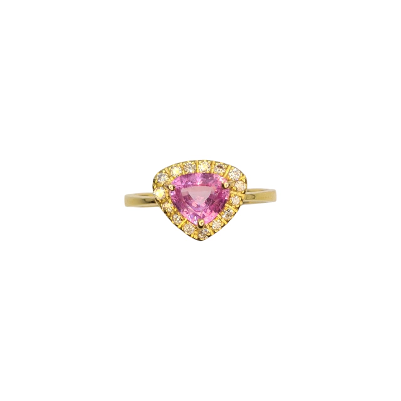 “The Sunset Elegance” Unheated Natural Padparadscha Sapphire & Diamond Ring in 14K Yellow Gold - Image 2