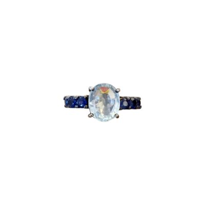 R0089 925 Silver Ring Set with 1pc  Aquamarine (2.50cts) & blue Sapphire