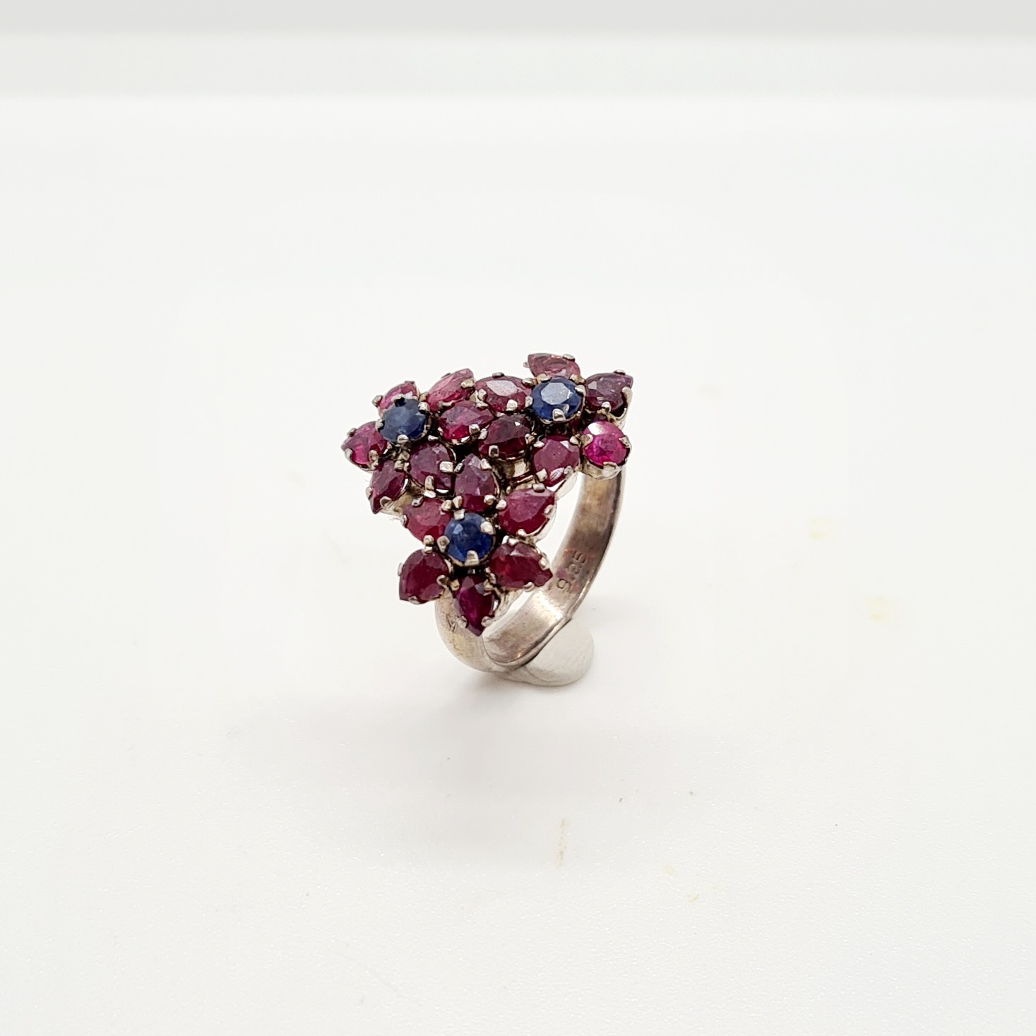 R0152 Ruby & Blue Sapphire with Silver Ring