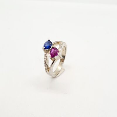 R0228 Silvering with Pink Sapphare (1.1Ct) and Blue Sapphare (0.90ct ) and AD Eternity