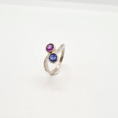 R0229 Silvering with Pink Sapphire (1.Ct) and Blue Sapphaie (1.ct ) and AD Eternity
