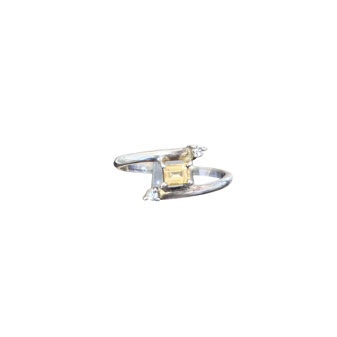 R0060 925 Silver Ring Set with 1pc Emerald Cut Yellow Sapphire (0.60cts) & 2pcs CZ