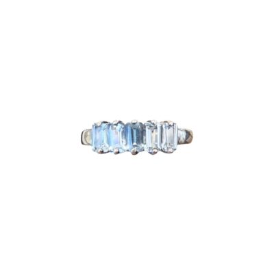 R0054 925 Silver Ring Set with 5pcs  Rectangular shape Aquamarine  (1.20cts)