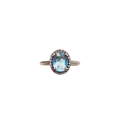R0078 925 Silver cluster Ring Set with 1pc  Blue Topaz (cts ) & AD