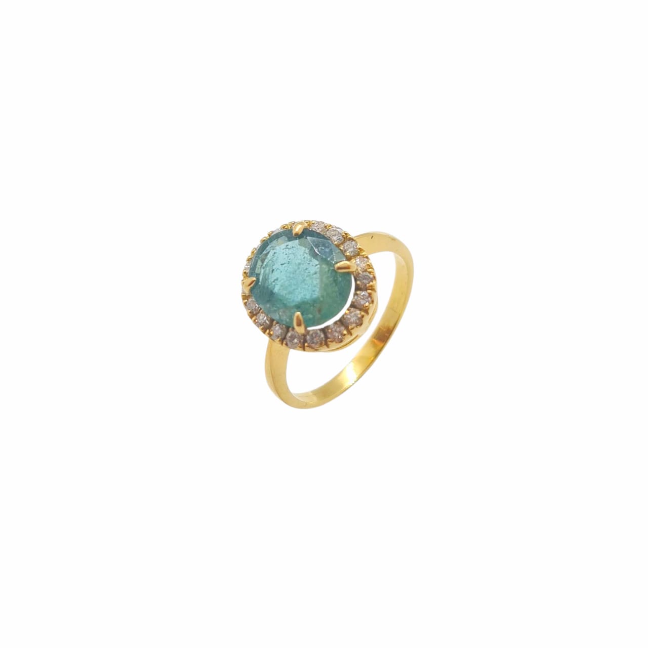 “The Verdant Grace” – Natural Beryl Emerald & Diamond Ring in 16K Yellow Gold