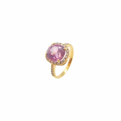 Unheated Natural Pink Sapphire Ring with Diamonds in 14K Yellow Gold