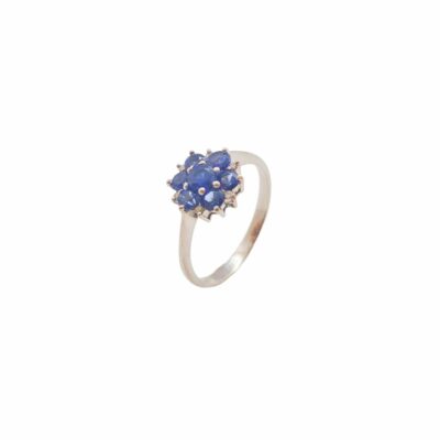 “The Blooming Royale” – White Gold Diamond & Blue Sapphire Flower Ring