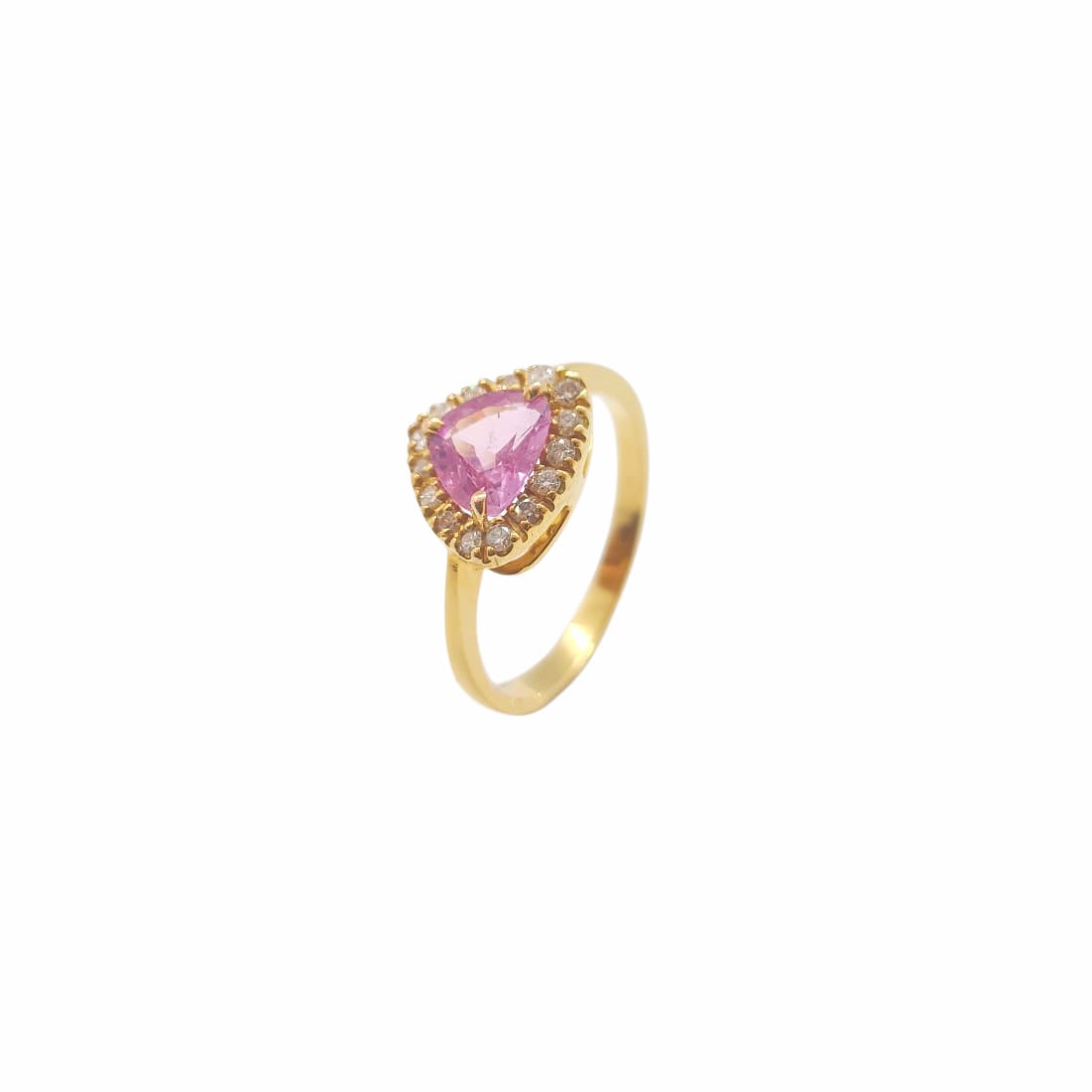 “The Sunset Elegance” Unheated Natural Padparadscha Sapphire & Diamond Ring in 14K Yellow Gold