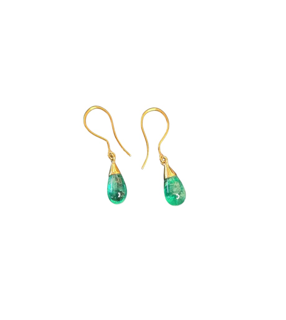 Minimalist Colombian Emerald Earring in 14K yellow gold
