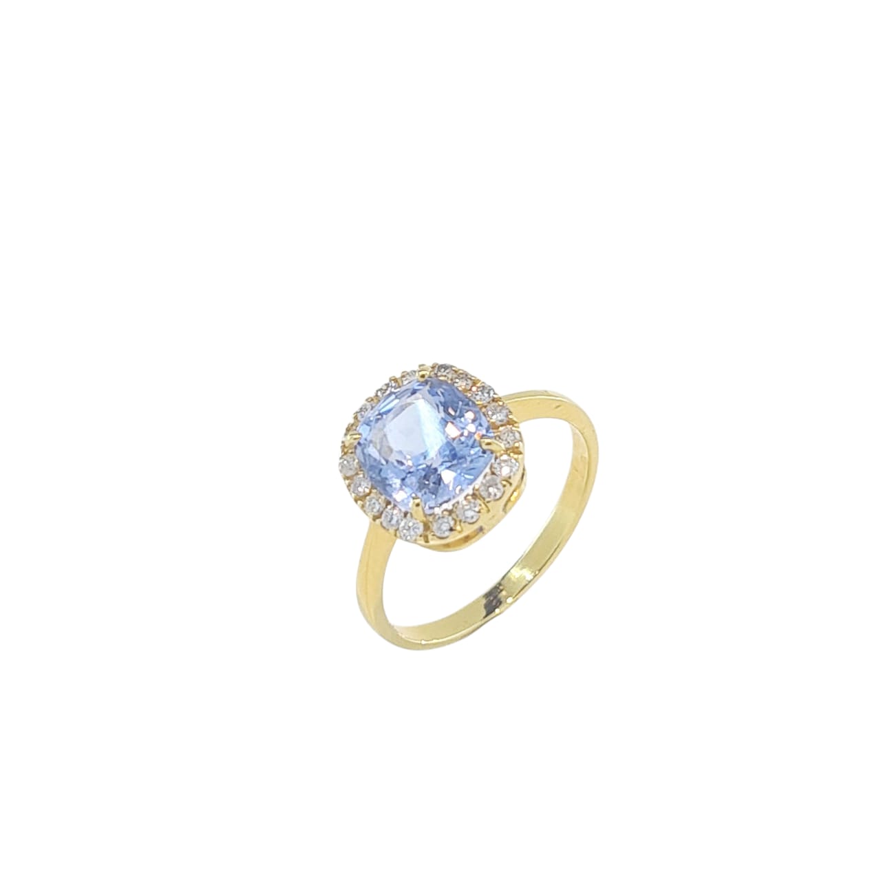 Magnificent 3.14 carat Sri Lankan Pastel Blue Sapphire & Diamond Ring in 14K yellow gold